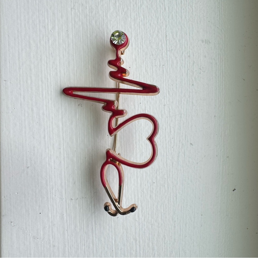 Red Heartbeat Brooch with Crystal Detail